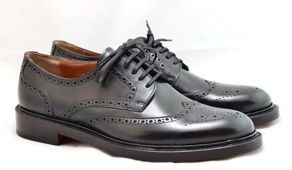 Derby wingtip brogue | black Calf | wide fit | almond toe