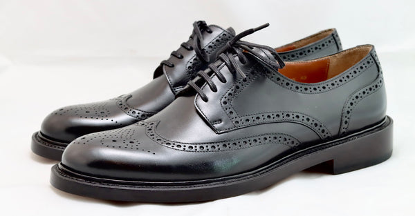 Derby wingtip brogue | black Calf | wide fit | almond toe