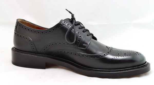 Derby wingtip brogue | black Calf | wide fit | almond toe