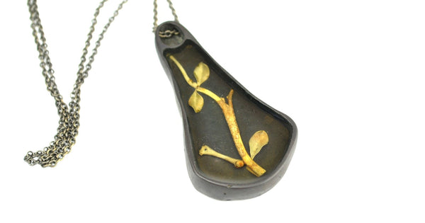 Teardrop Pendant| Brass, flora fauna | "Out on a Limb" - A. McDonald Shoemaker 
