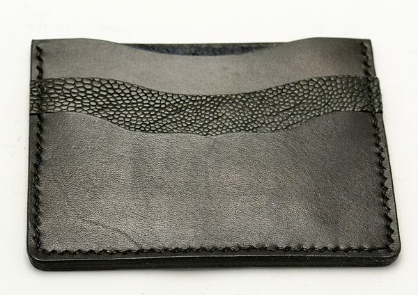 Card Wallet  |  3 slot black | calf with ostrich