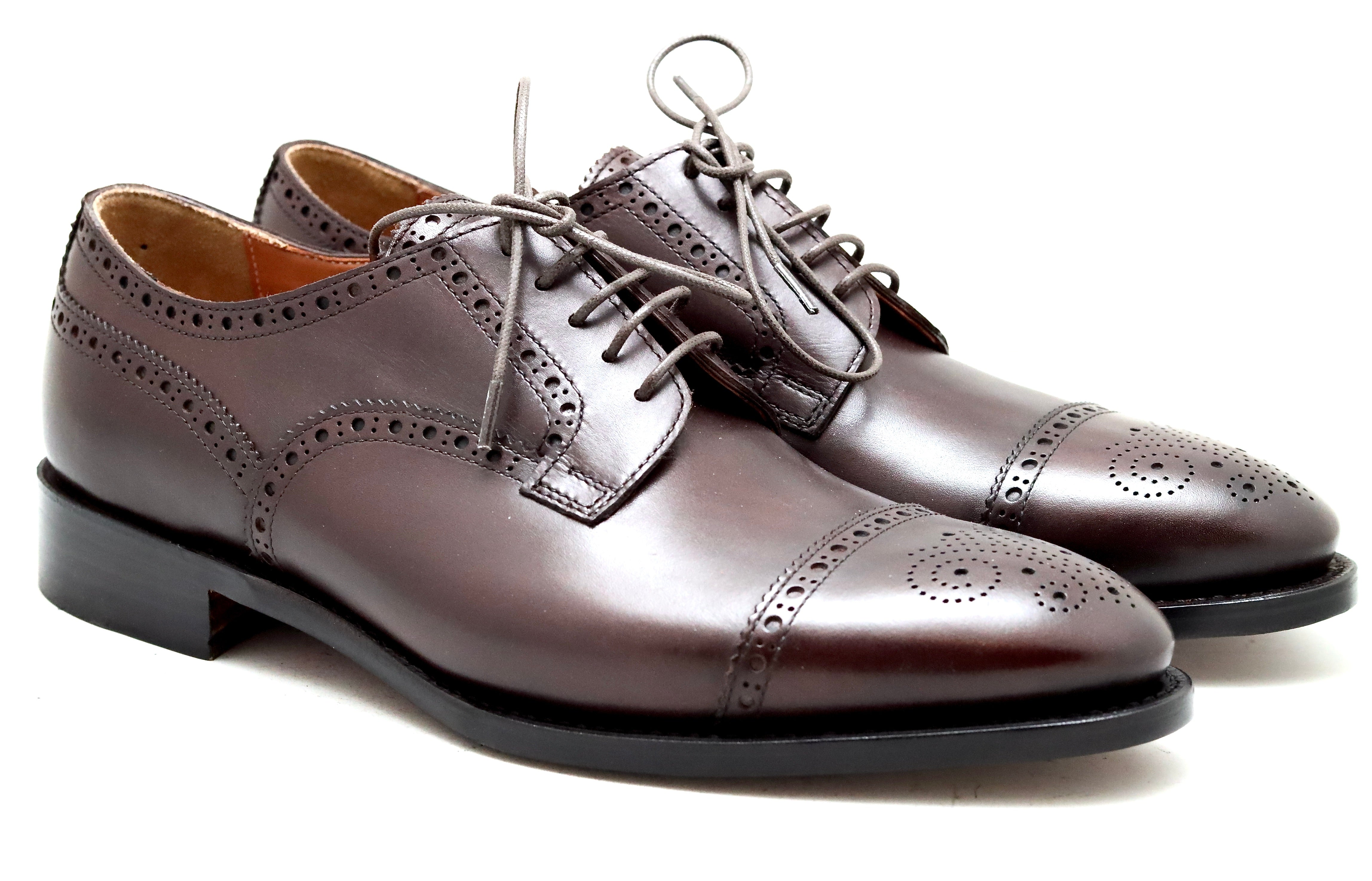 Toe cap derby brogue dark brown box calf wide fit