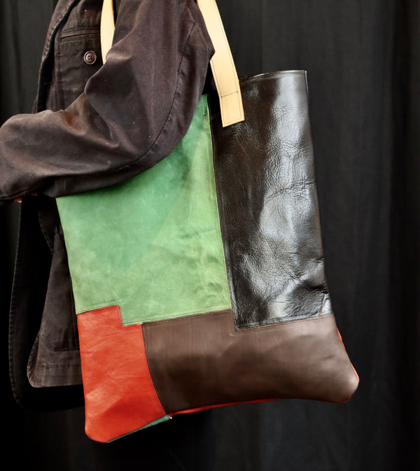 Shoulder Bag | Patch tote | mixed leather