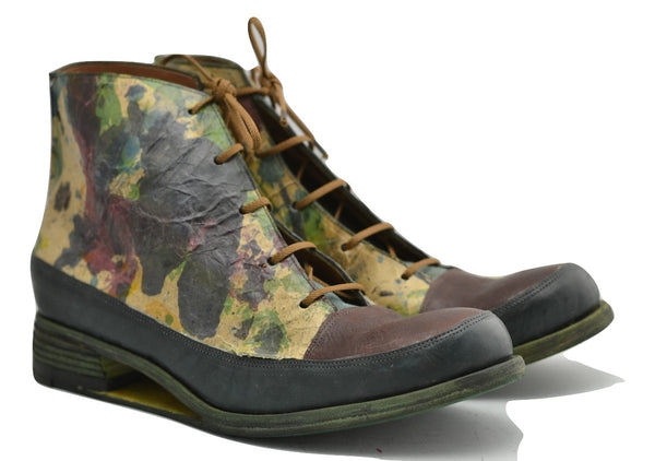 Sneaker boot  |  Hollow wedge | decoupage green & oxblood